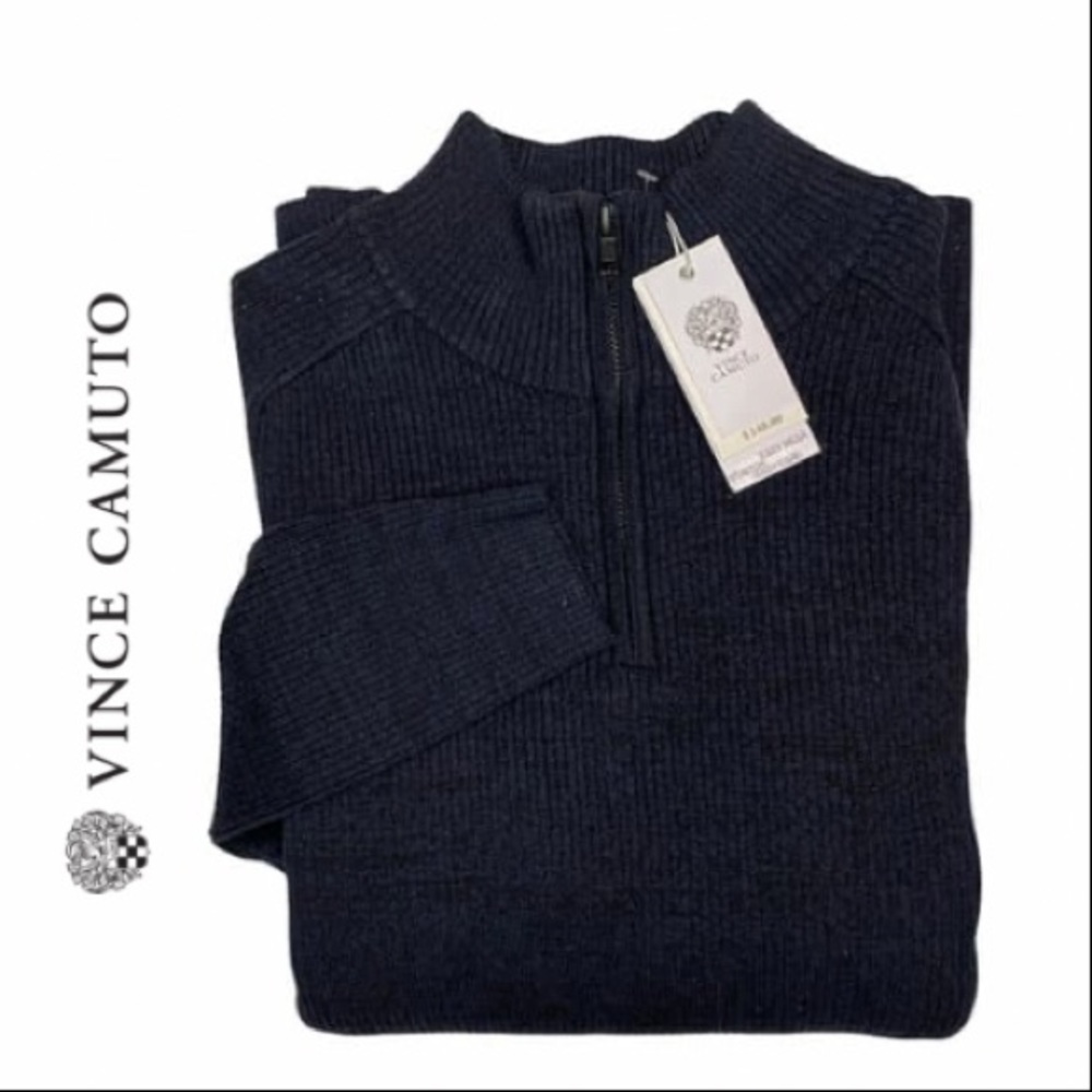 NWT VINCE CAMUTO NAVY RIBBED QUARTER ZIP SIZE M